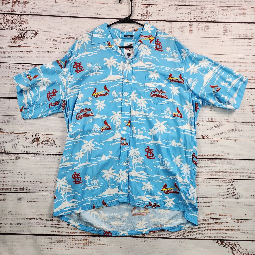 Reyn Spooner St Louis Cardinals Hawaiian Shirt Blue Rayon Mens L - Picture 2 of 6